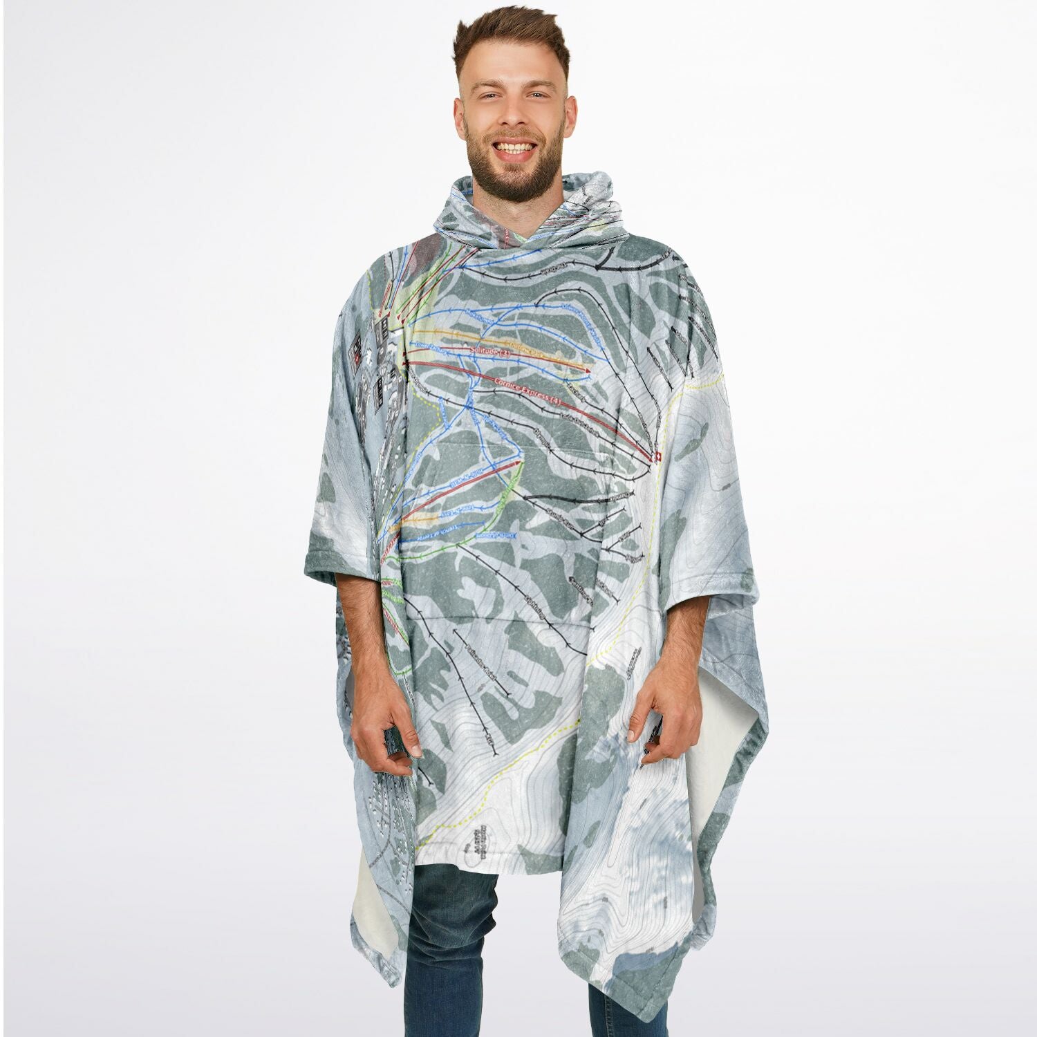 Kirkwood, California Ski Resort Map Flannel Blanket Poncho