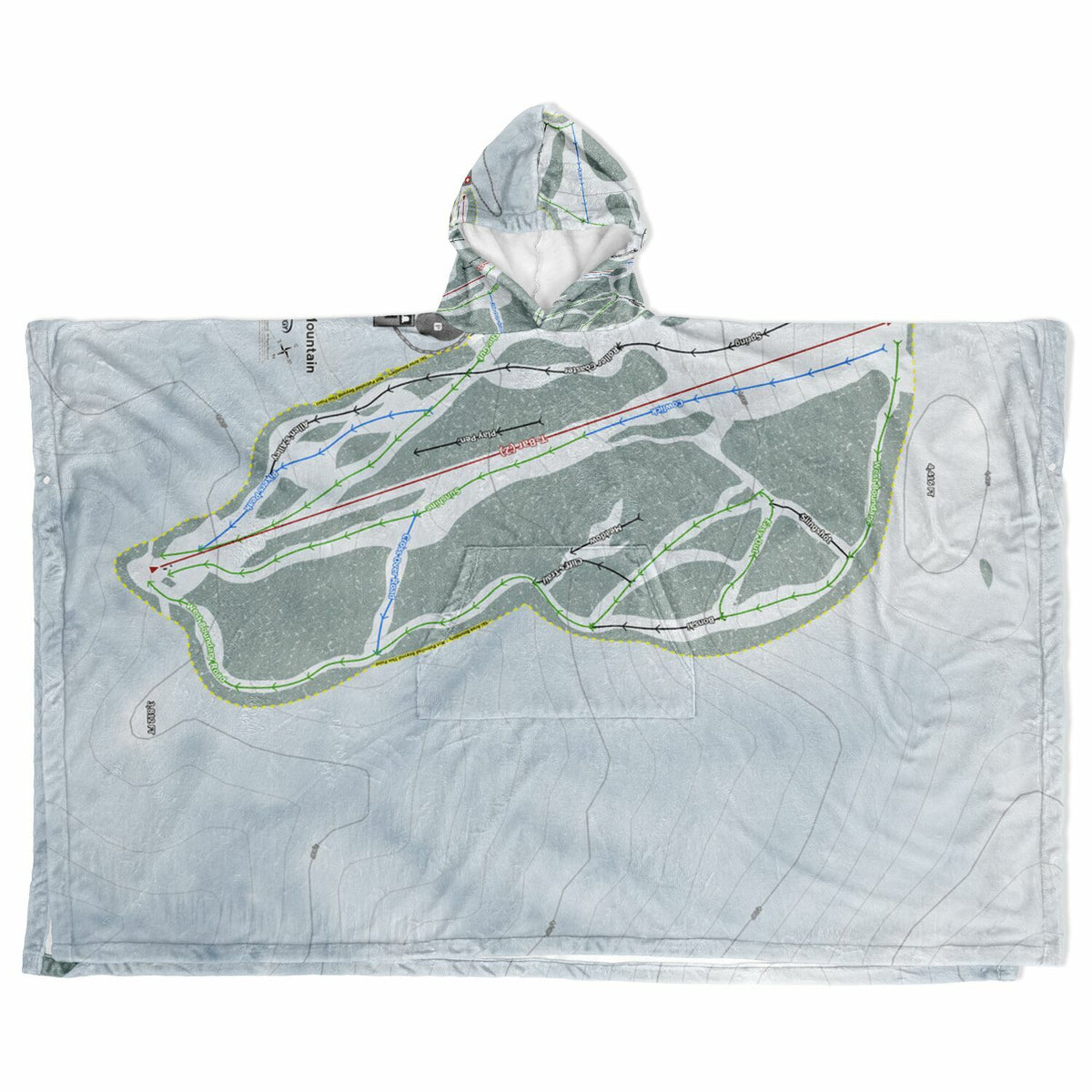 Bald Mountain, Idaho Ski Resort Map Flannel Blanket Poncho