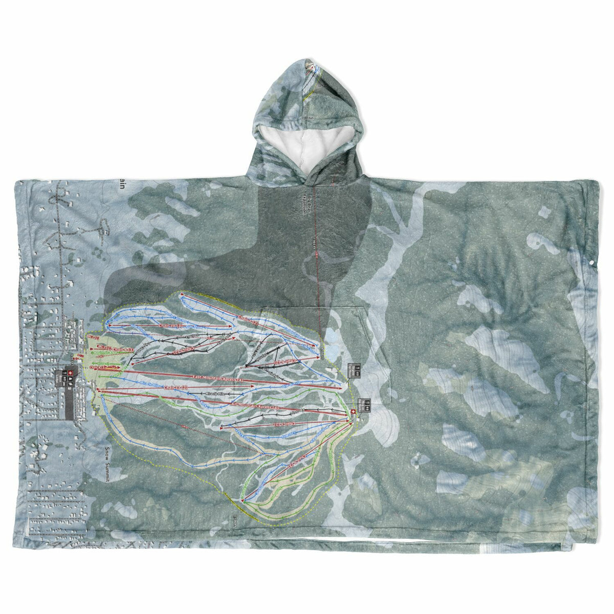 Big Bear Mountain, California Ski Resort Map Flannel Blanket Poncho