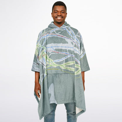 Showdown, Montana Ski Resort Map Flannel Blanket Poncho