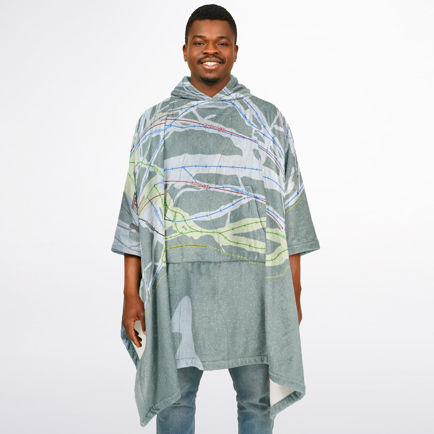 Showdown, Montana Ski Resort Map Flannel Blanket Poncho
