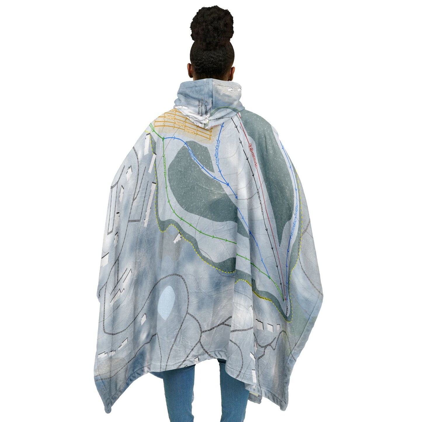 Shanty Creek Summit Mountain, Michigan Ski Resort Map Flannel Blanket Poncho