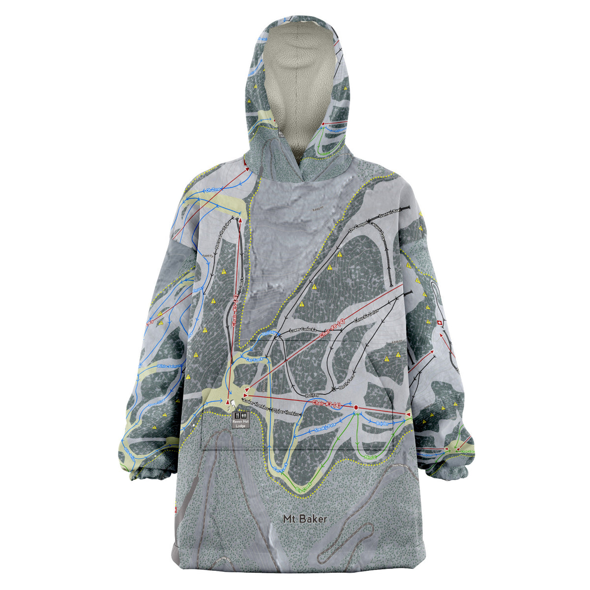 Mt. Baker, Washington Ski Trail Map - Snug Hoodie