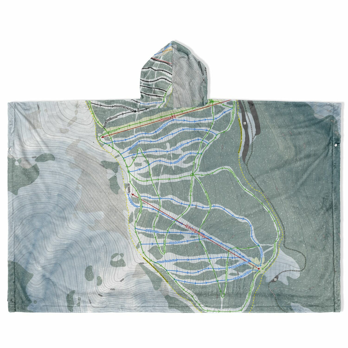 Pajarito Mountain, New Mexico Ski Resort Map Flannel Blanket Poncho