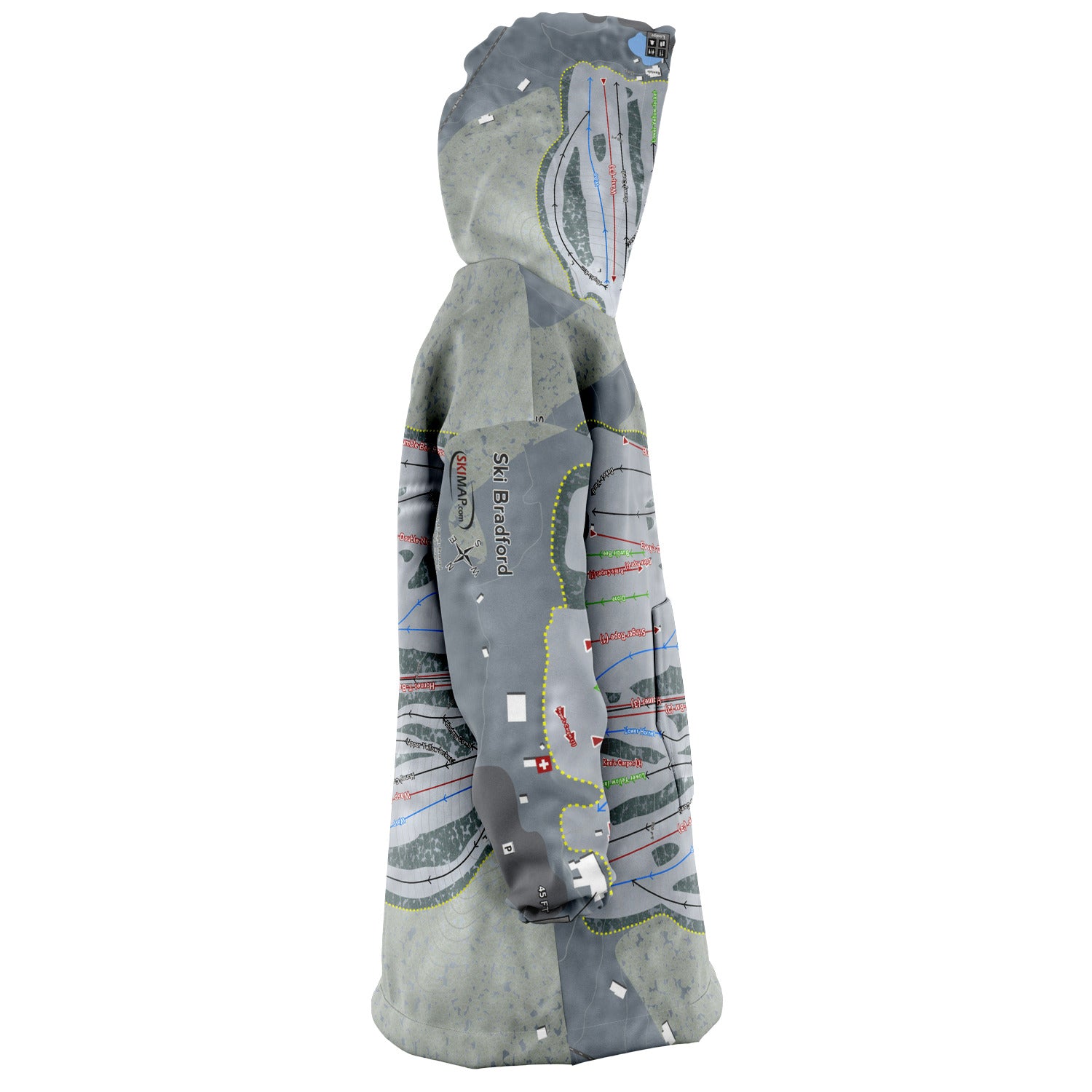 Ski Bradford, Massachusetts Ski Trail Map Snug Hoodie - Powderaddicts