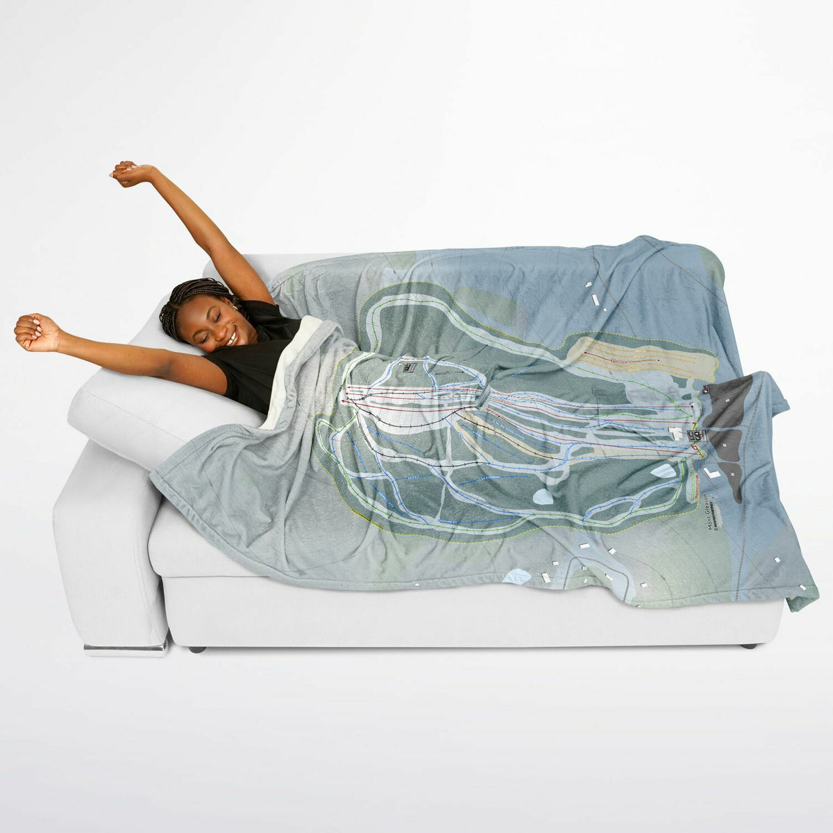 Mont Gleason, Quebec Ski Resort Map Flannel Blanket Poncho