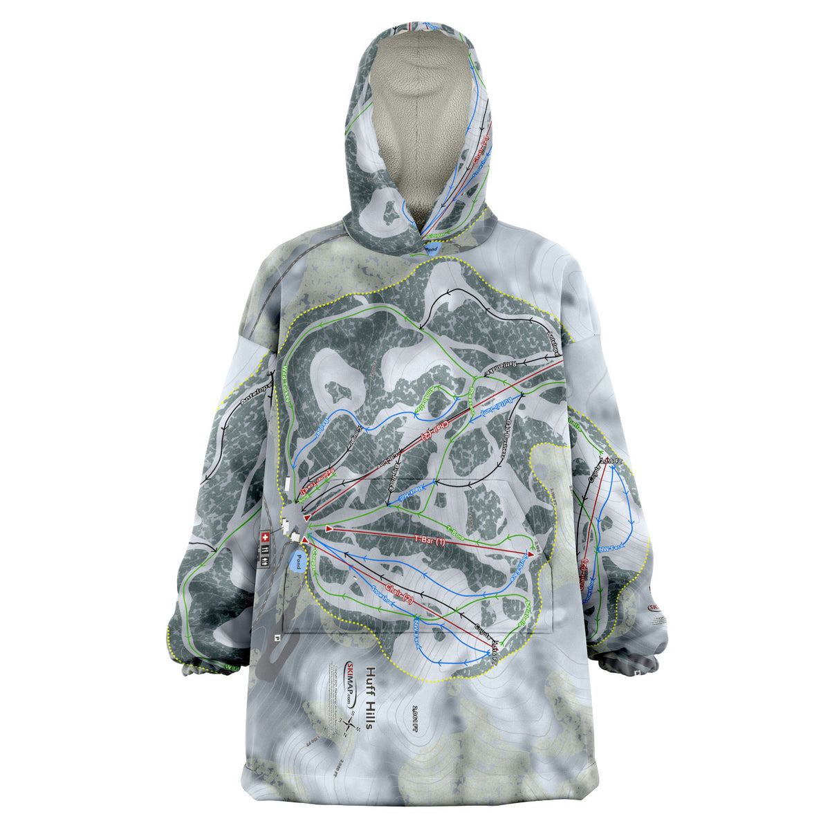 Huff Hills, North Dakota Ski Trail Map Snug Hoodie