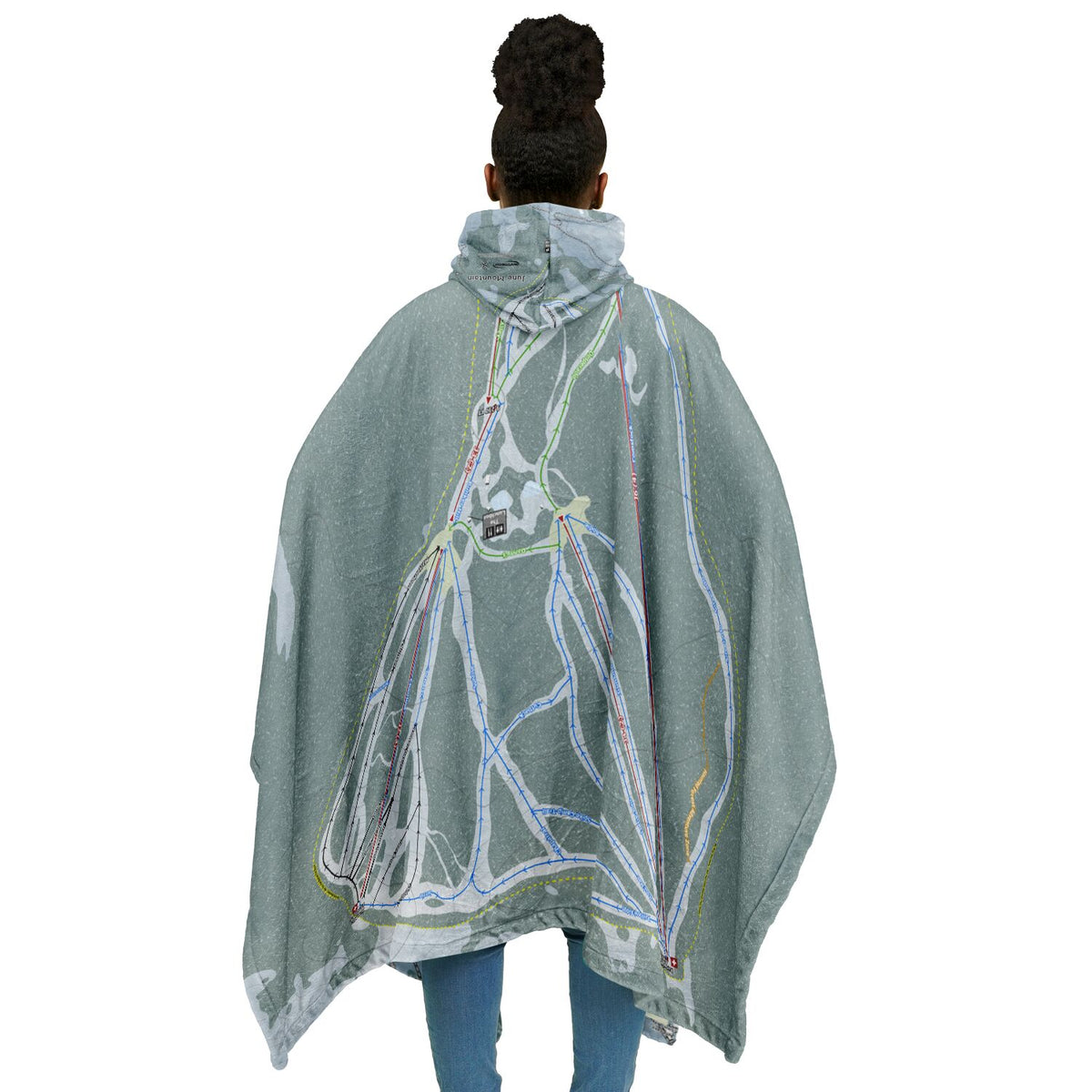 June Mountain, California Ski Resort Map Flannel Blanket Poncho