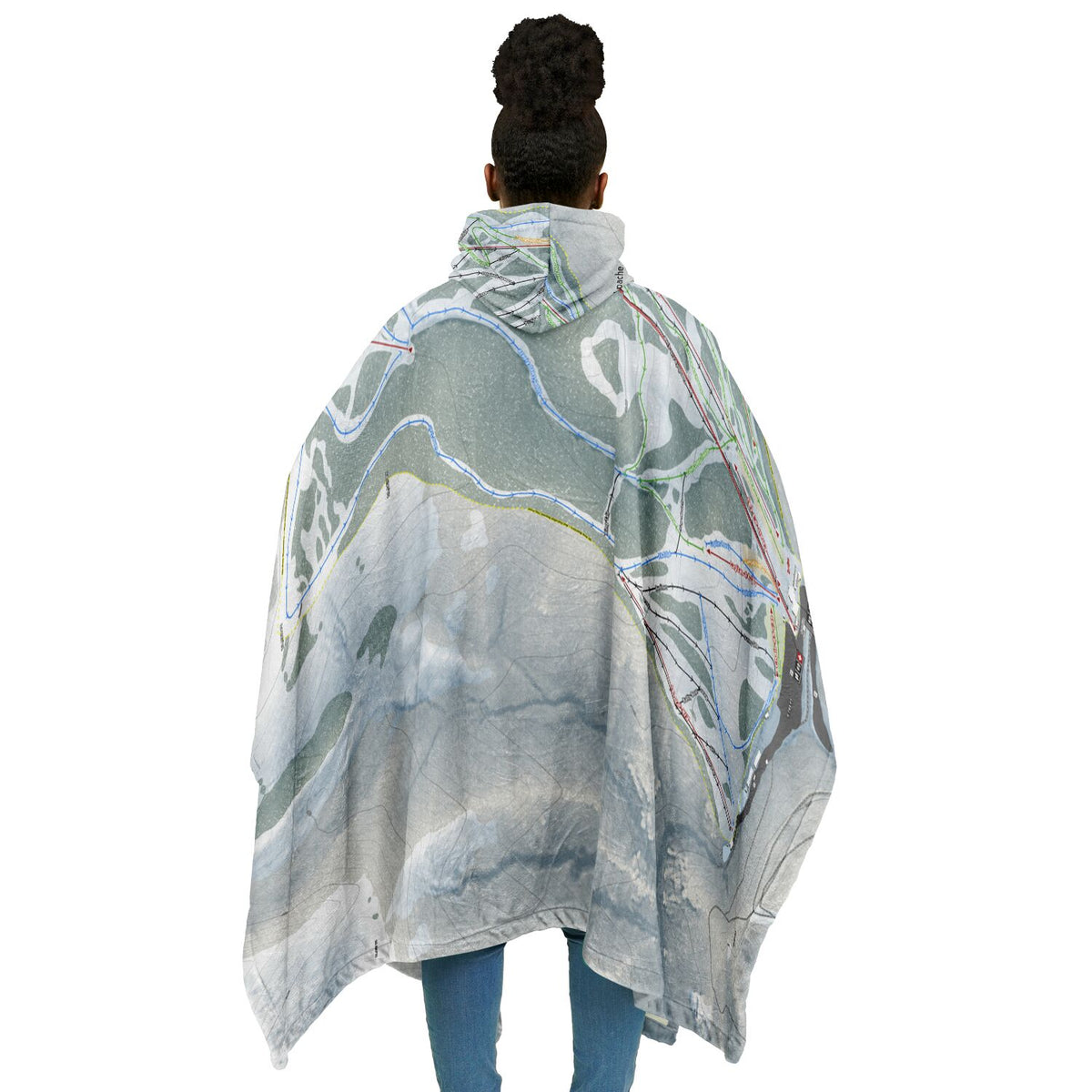 Ski Apache, New Mexico Ski Resort Map Flannel Blanket Poncho