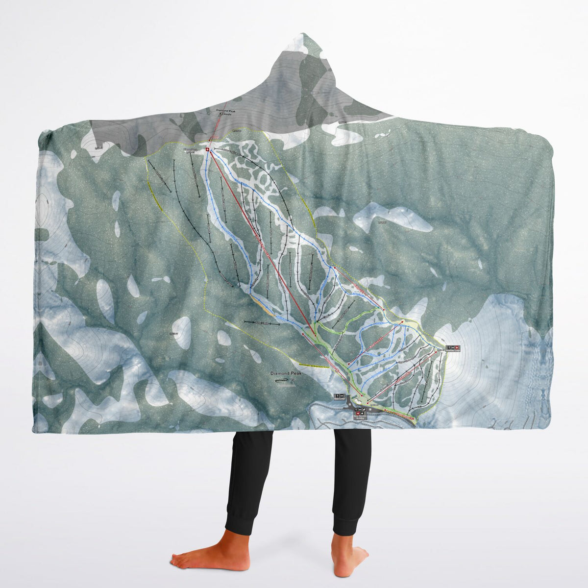 Diamond Peak, Nevada Ski Trail Map - Youth Hooded Blanket