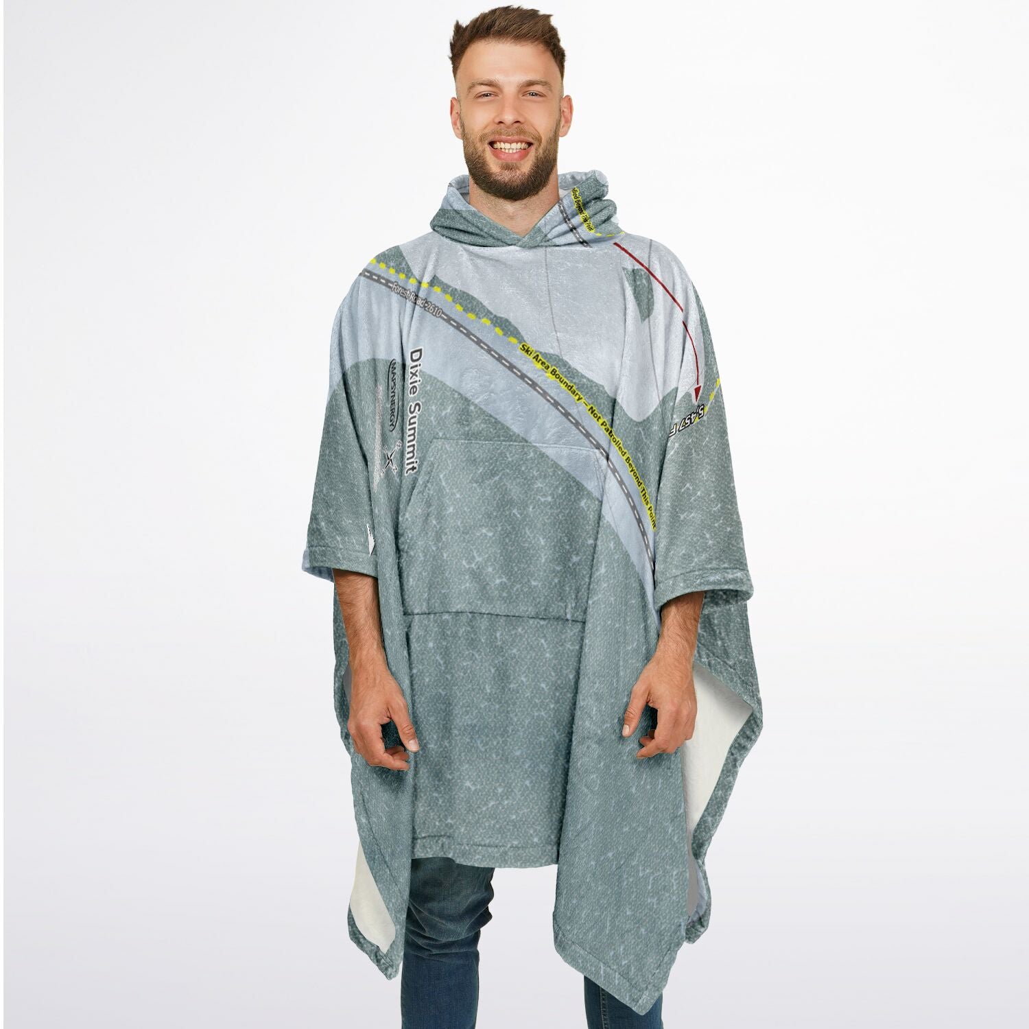 Dixie Summit, Oregon Ski Resort Map Flannel Blanket Poncho