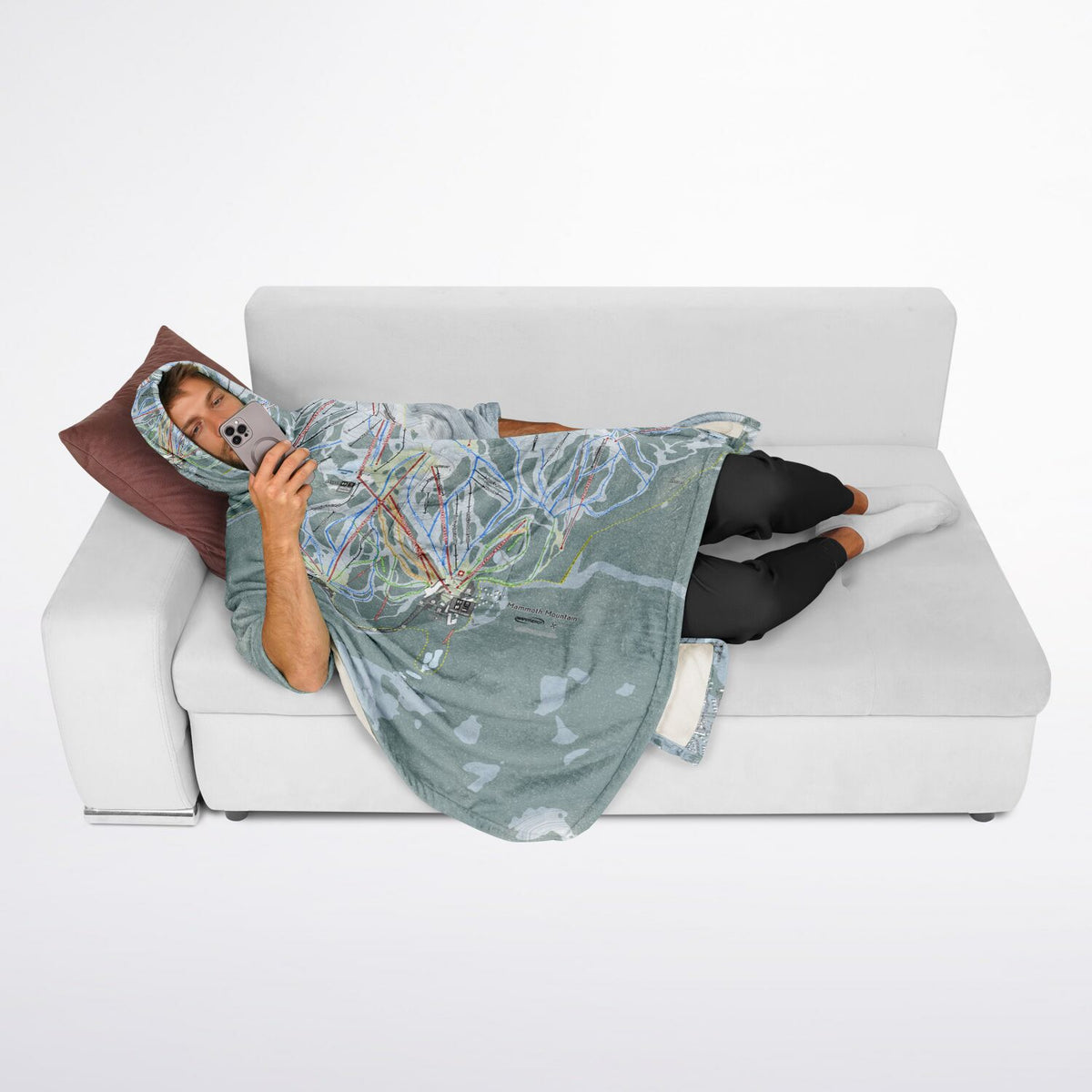 Mammoth Mountain, California Ski Resort Map Flannel Blanket Poncho