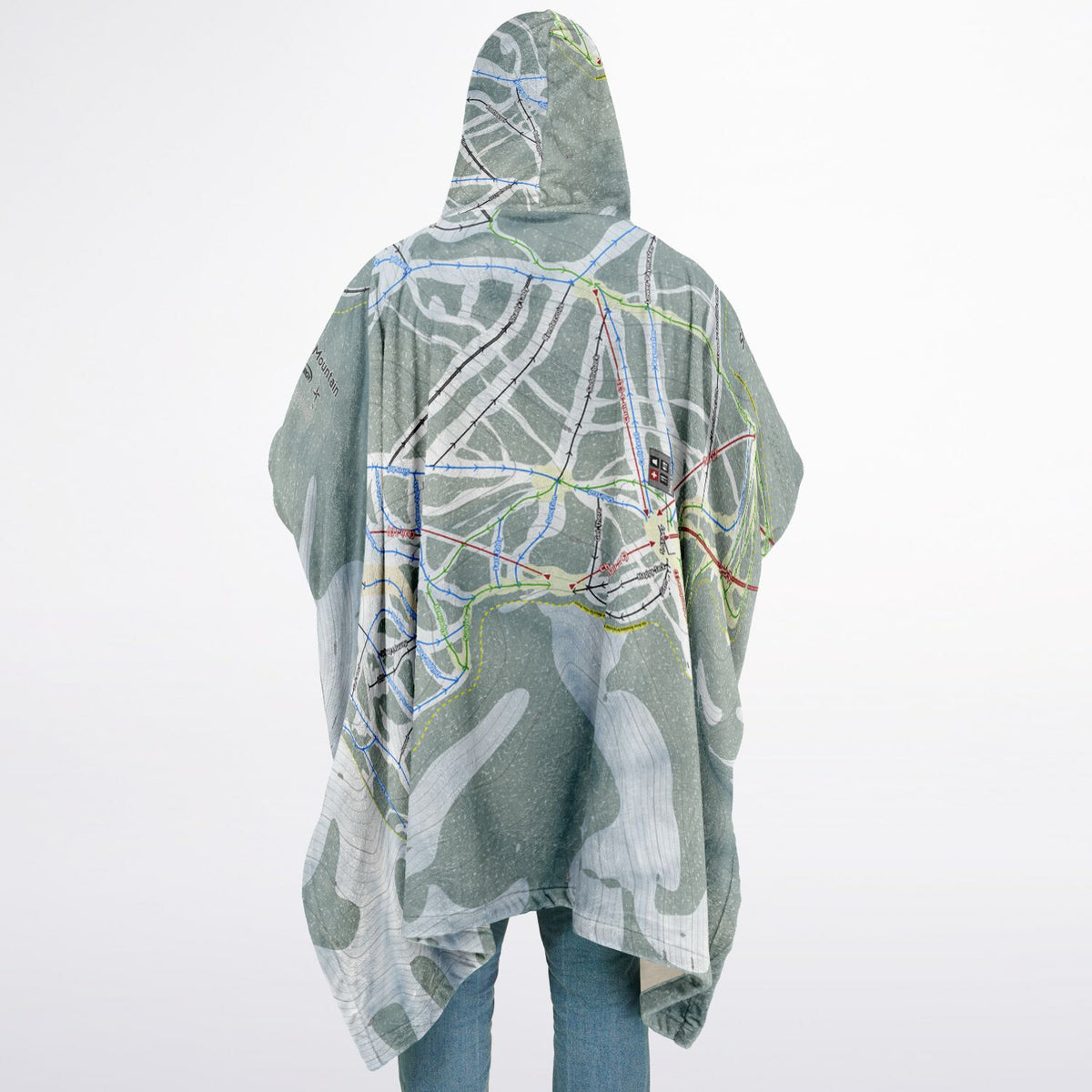 Silver Mountain, Idaho Ski Resort Map Flannel Blanket Poncho