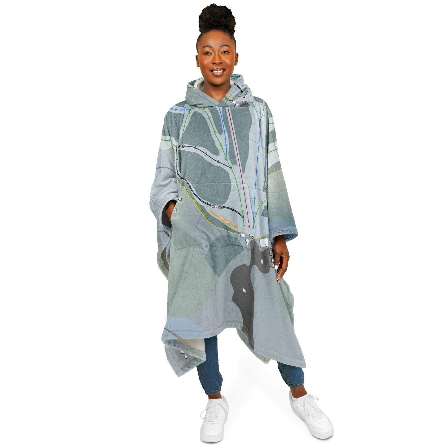 Haute Gaspesie, Quebec Ski Resort Map Flannel Blanket Poncho