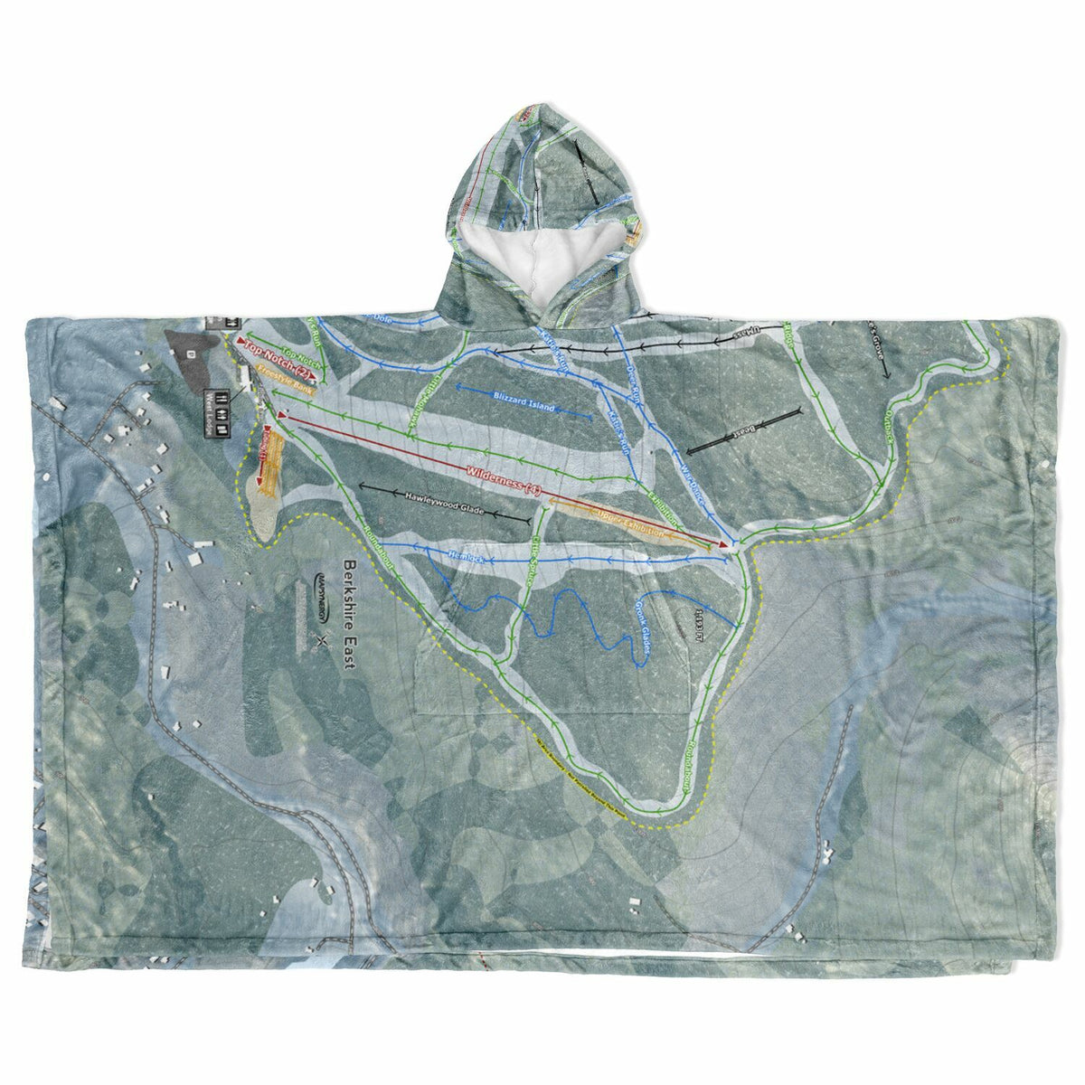 Berkshire East, Massachusetts Ski Resort Map Flannel Blanket Poncho