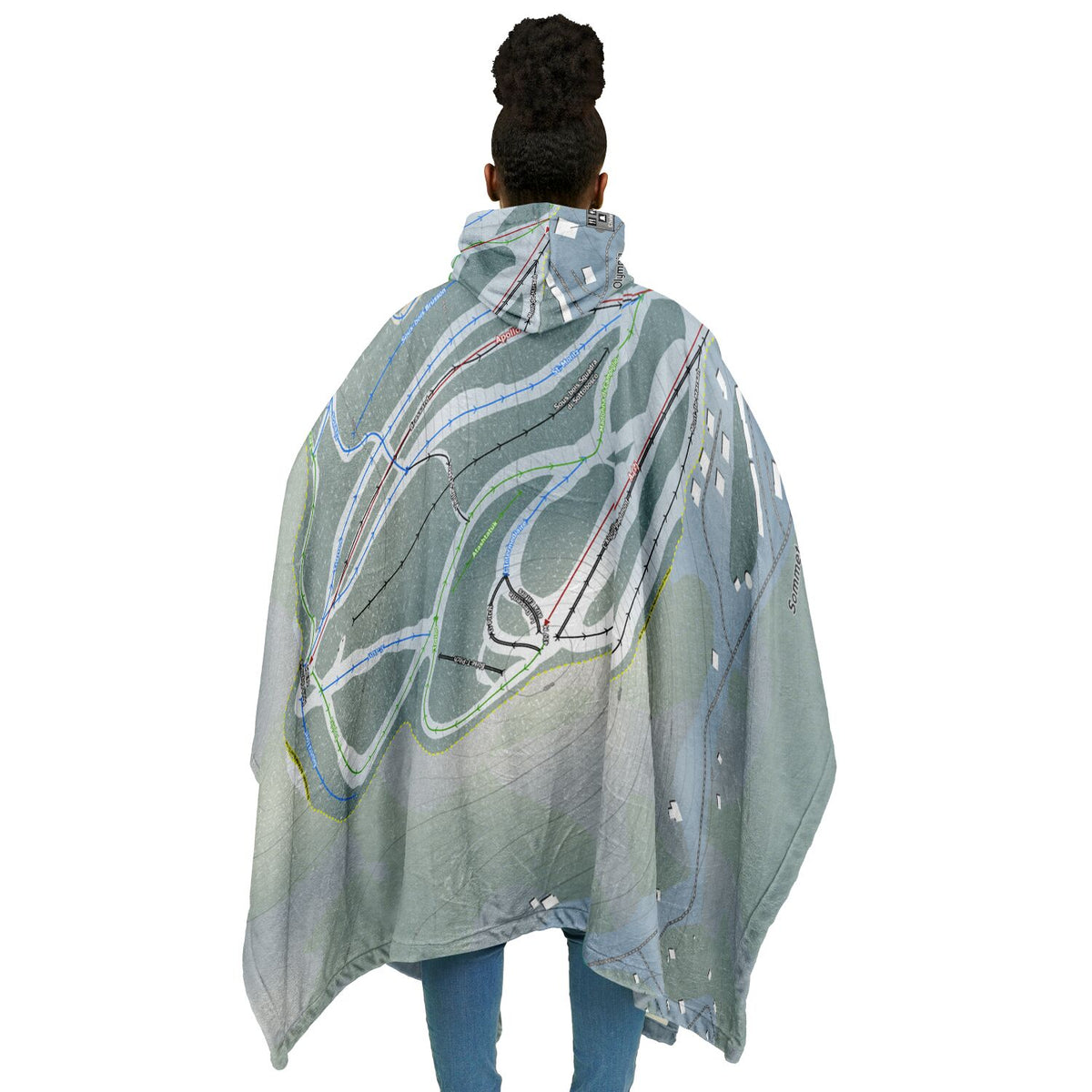 Sommet Olympia, Quebec Ski Resort Map Flannel Blanket Poncho