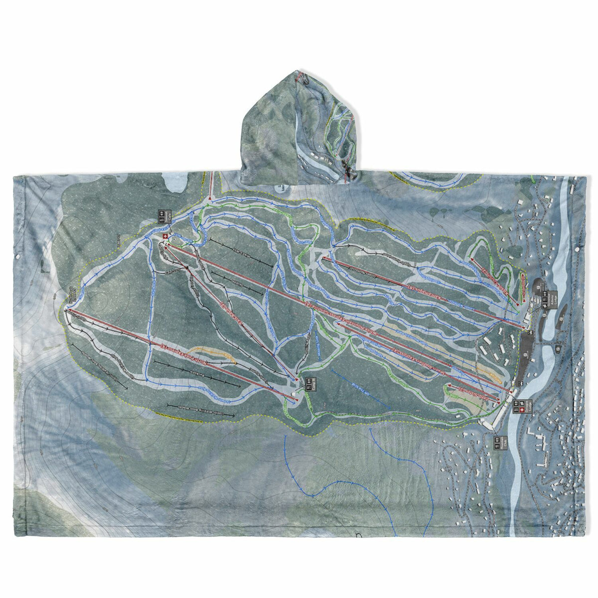 Loon Mountain, New Hampshire Ski Resort Map Flannel Blanket Poncho