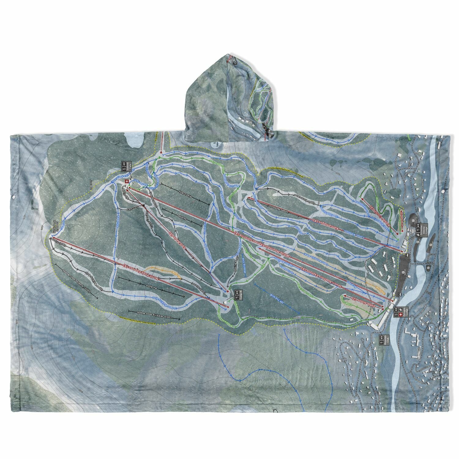 Loon Mountain, New Hampshire Ski Resort Map Flannel Blanket Poncho
