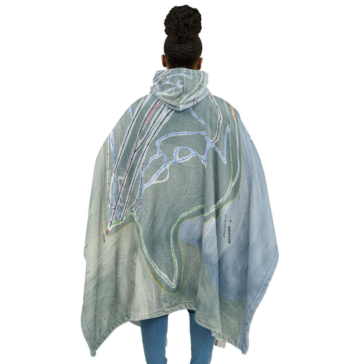 Plattekill, New York Ski Resort Map Flannel Blanket Poncho