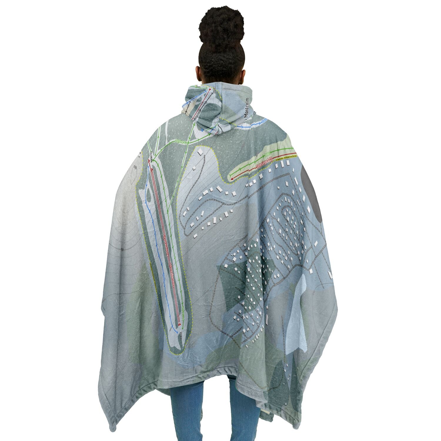 Ski Montcalm, Quebec Ski Resort Map Flannel Blanket Poncho