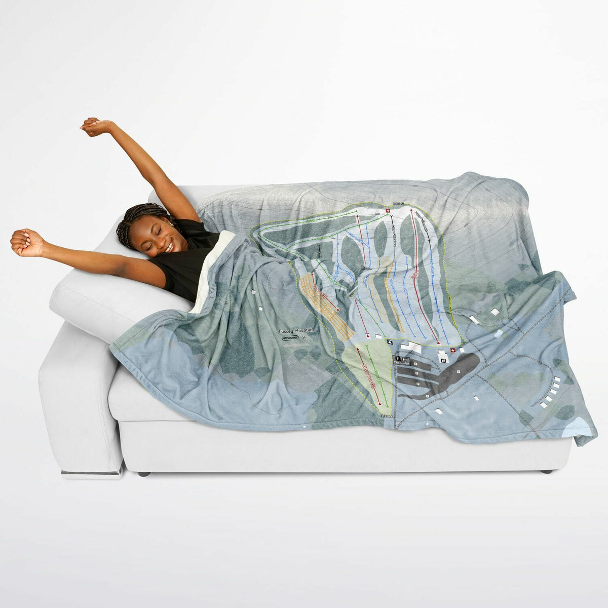 Tussey Mountain, Pennsylvania Ski Resort Map Flannel Blanket Poncho