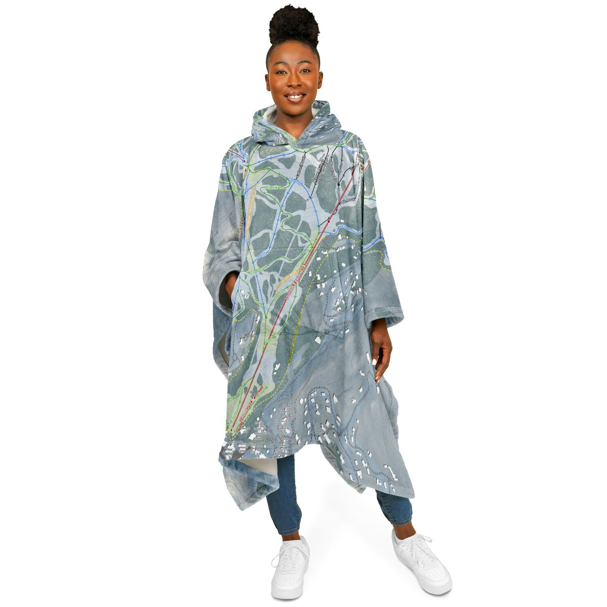 Sundance, Utah Ski Resort Map Flannel Blanket Poncho