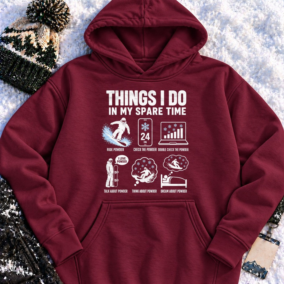 Spare Time Snowboard Powder - Hoodie (Maroon)
