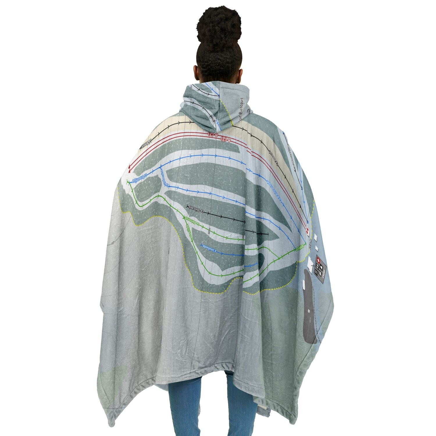 Mont Biencourt, Quebec Ski Resort Map Flannel Blanket Poncho