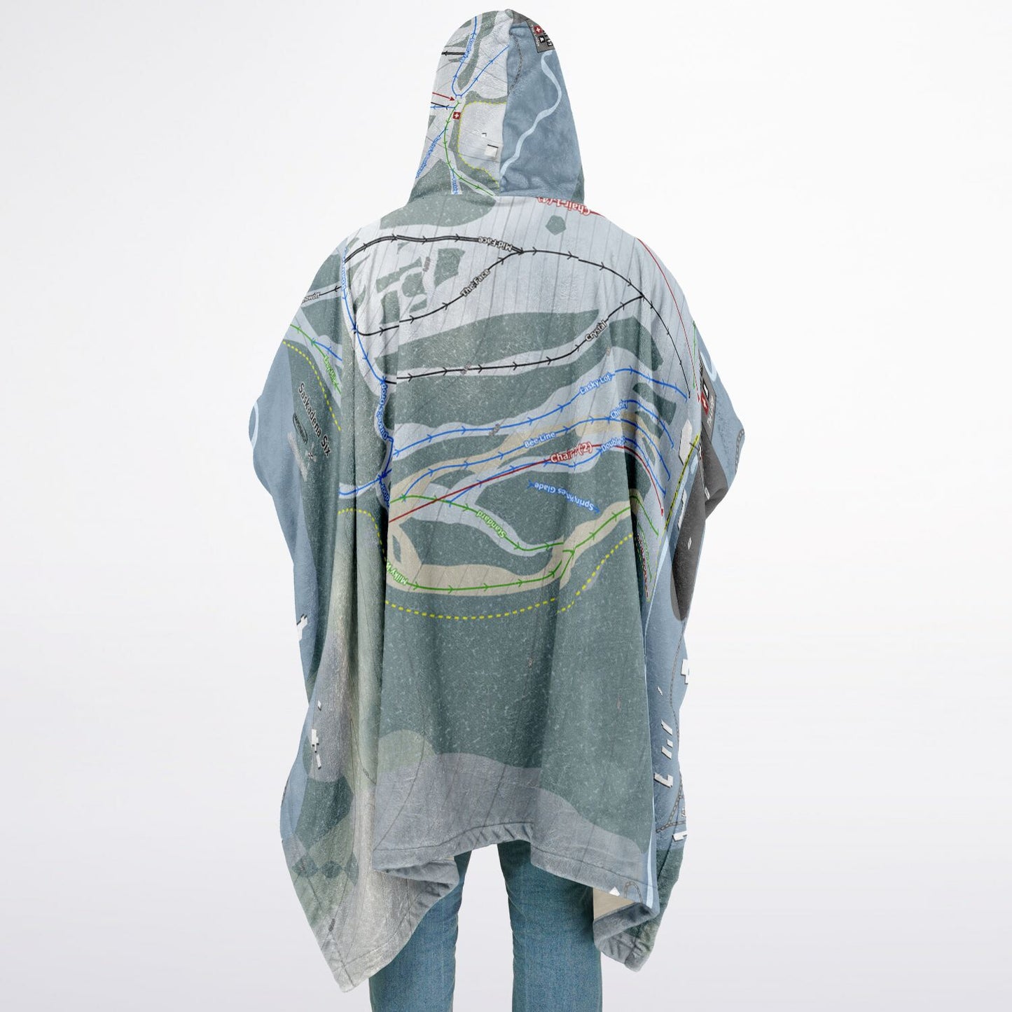 Saskadena Six, Vermont Ski Resort Map Flannel Blanket Poncho