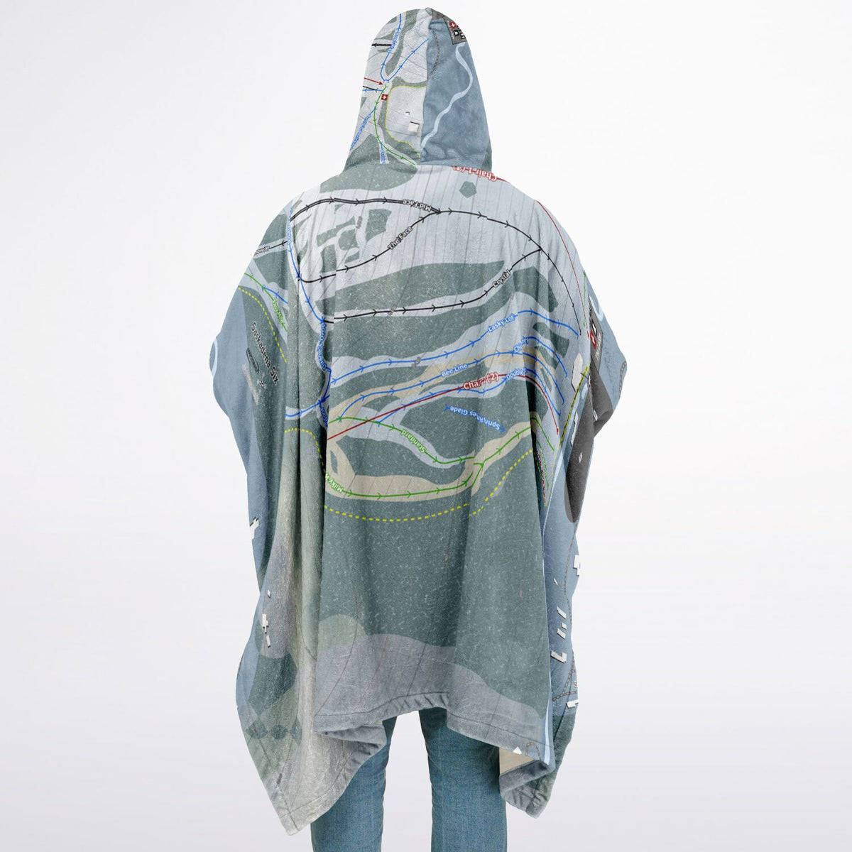 Saskadena Six, Vermont Ski Resort Map Flannel Blanket Poncho