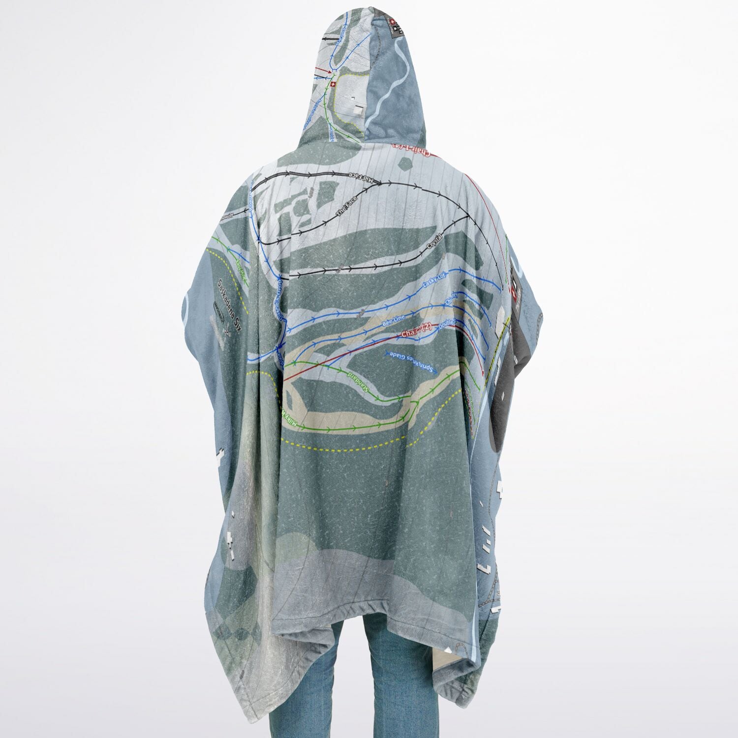 Saskadena Six, Vermont Ski Resort Map Flannel Blanket Poncho
