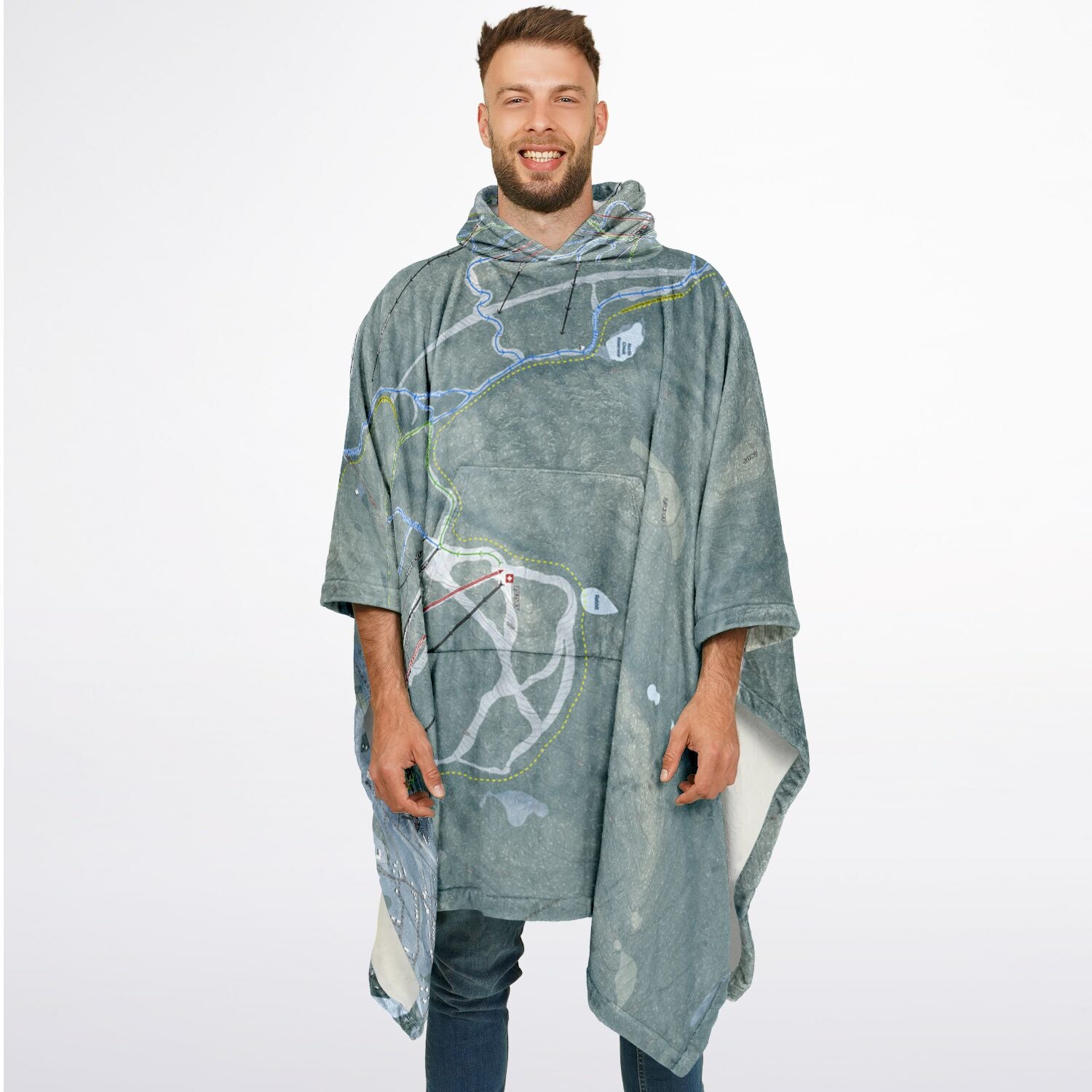 Gore Mountain, New York Ski Resort Map Flannel Blanket Poncho
