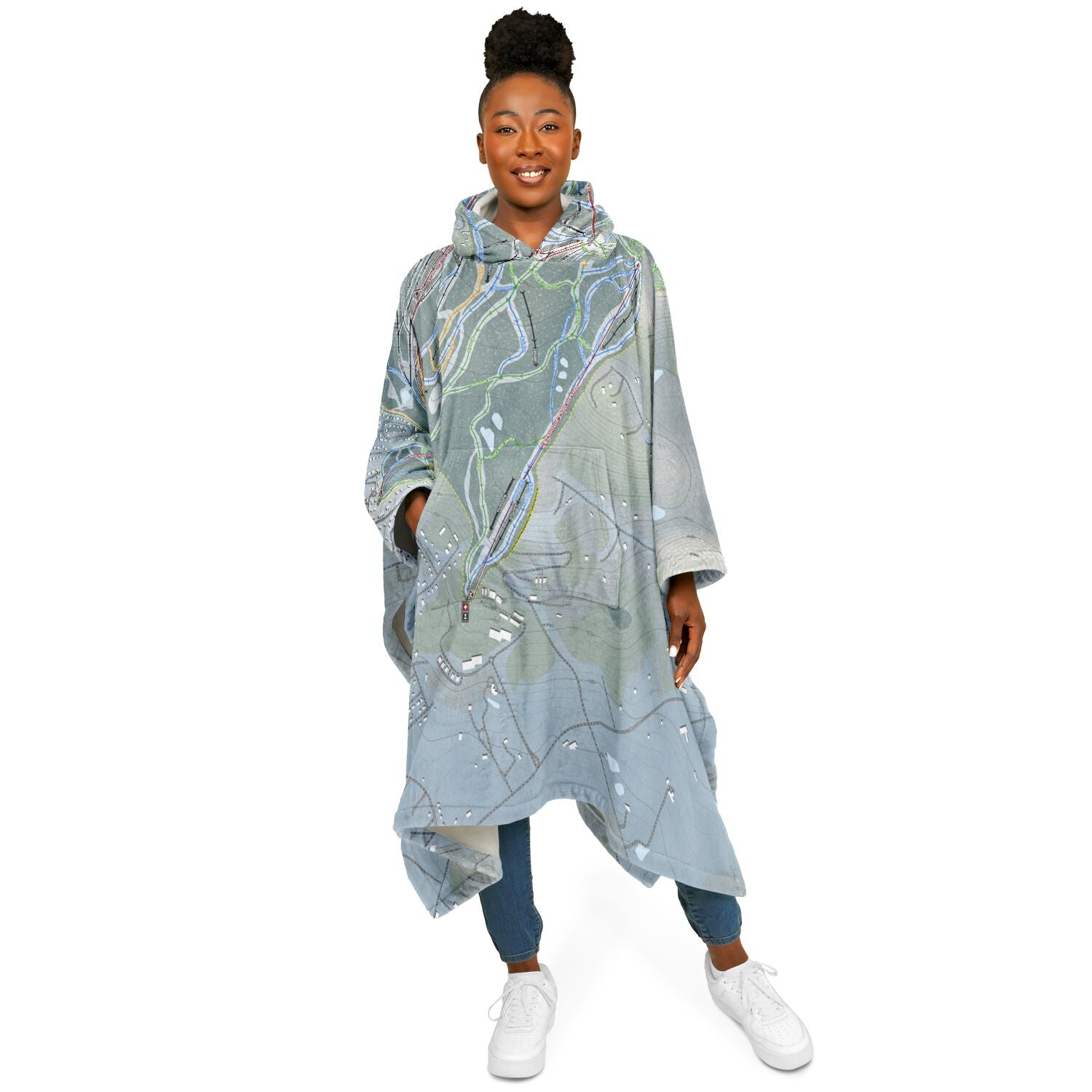 Bromont, Quebec Ski Resort Map Flannel Blanket Poncho