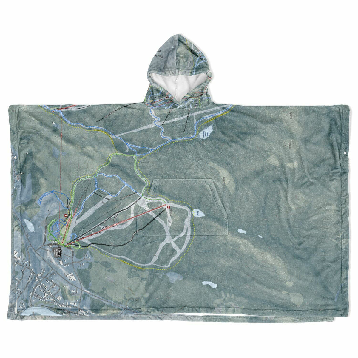Gore Mountain, New York Ski Resort Map Flannel Blanket Poncho