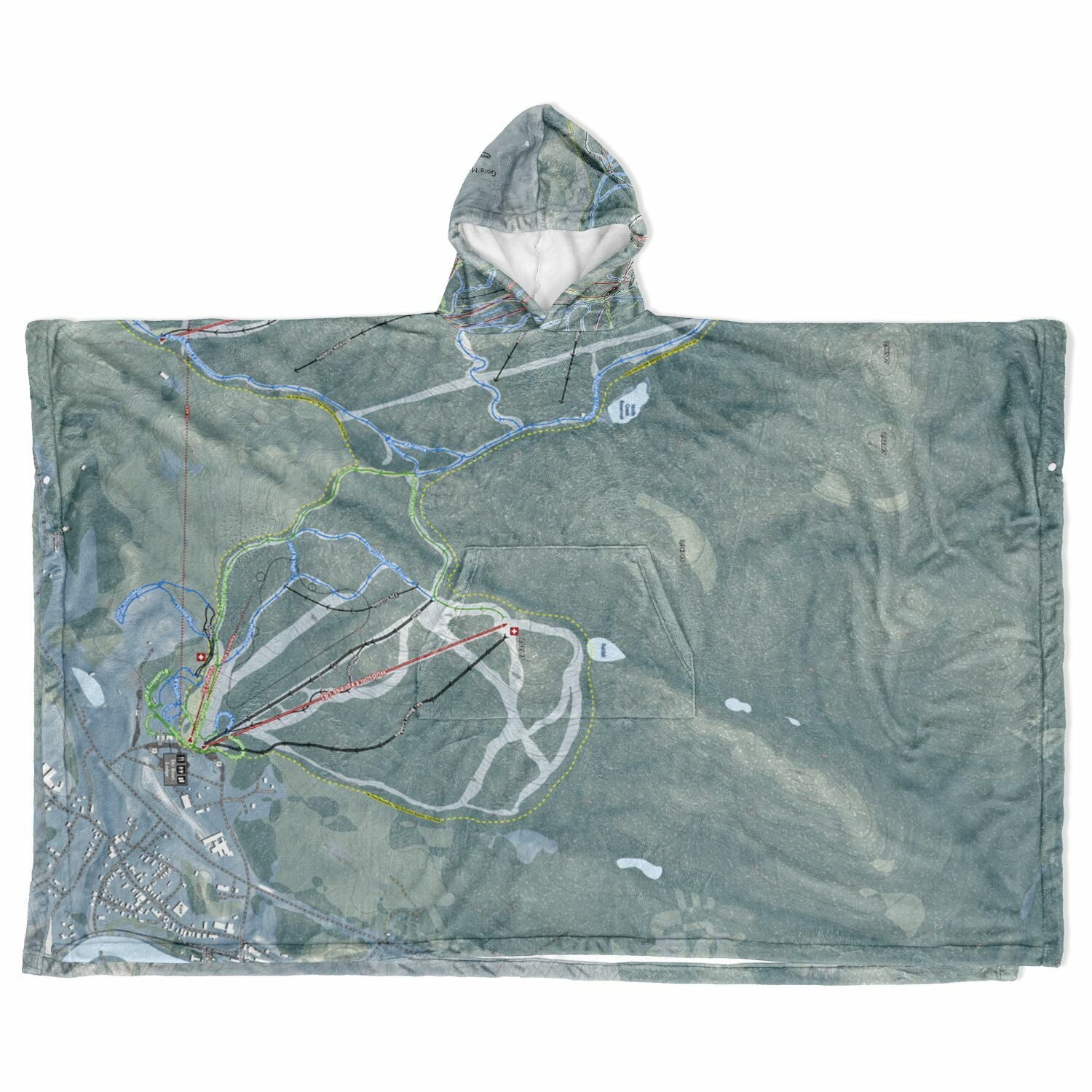 Gore Mountain, New York Ski Resort Map Flannel Blanket Poncho