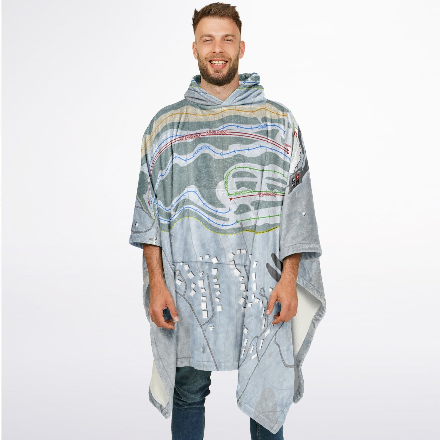 Jack Frost, Pennsylvania Ski Resort Map Flannel Blanket Poncho