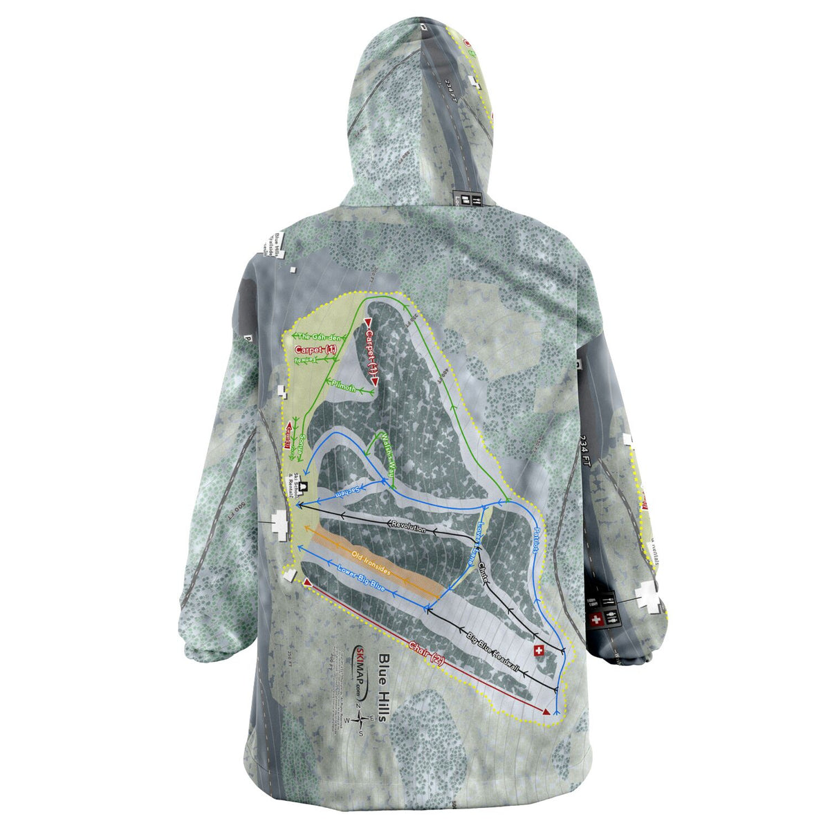Blue Hills, Massachusetts Ski Trail Map Snug Hoodie