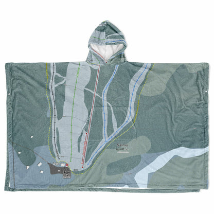 Salmo, British Columbia Ski Resort Map Flannel Blanket Poncho