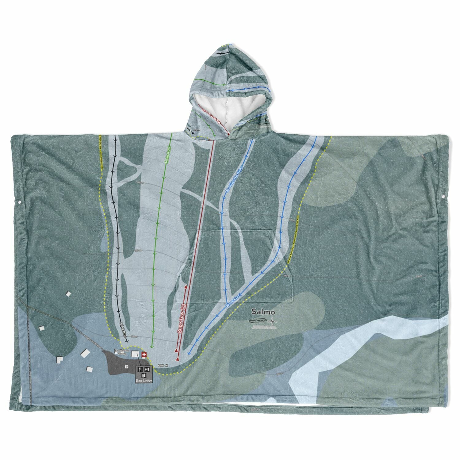 Salmo, British Columbia Ski Resort Map Flannel Blanket Poncho