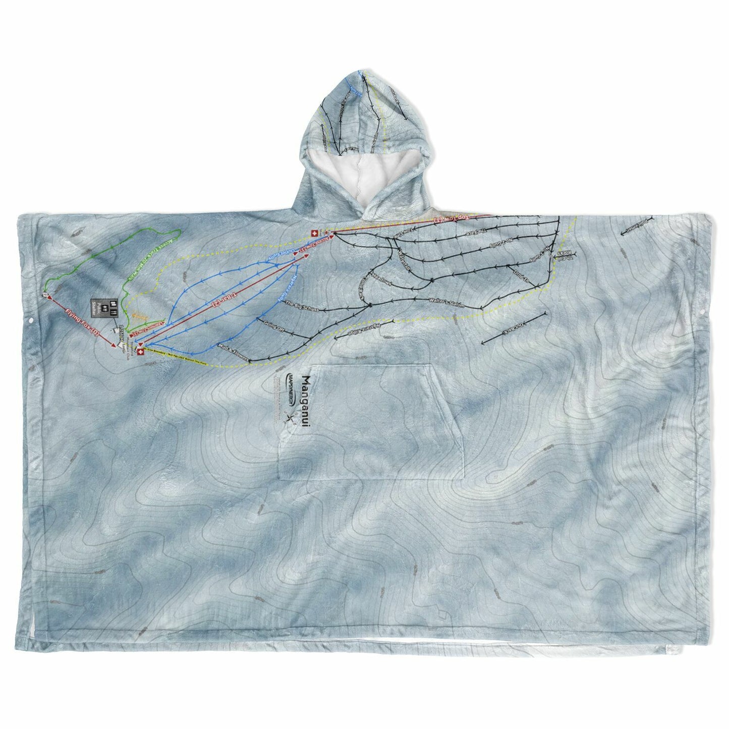 Manganui, New Zealand Ski Resort Map Flannel Blanket Poncho - Powderaddicts