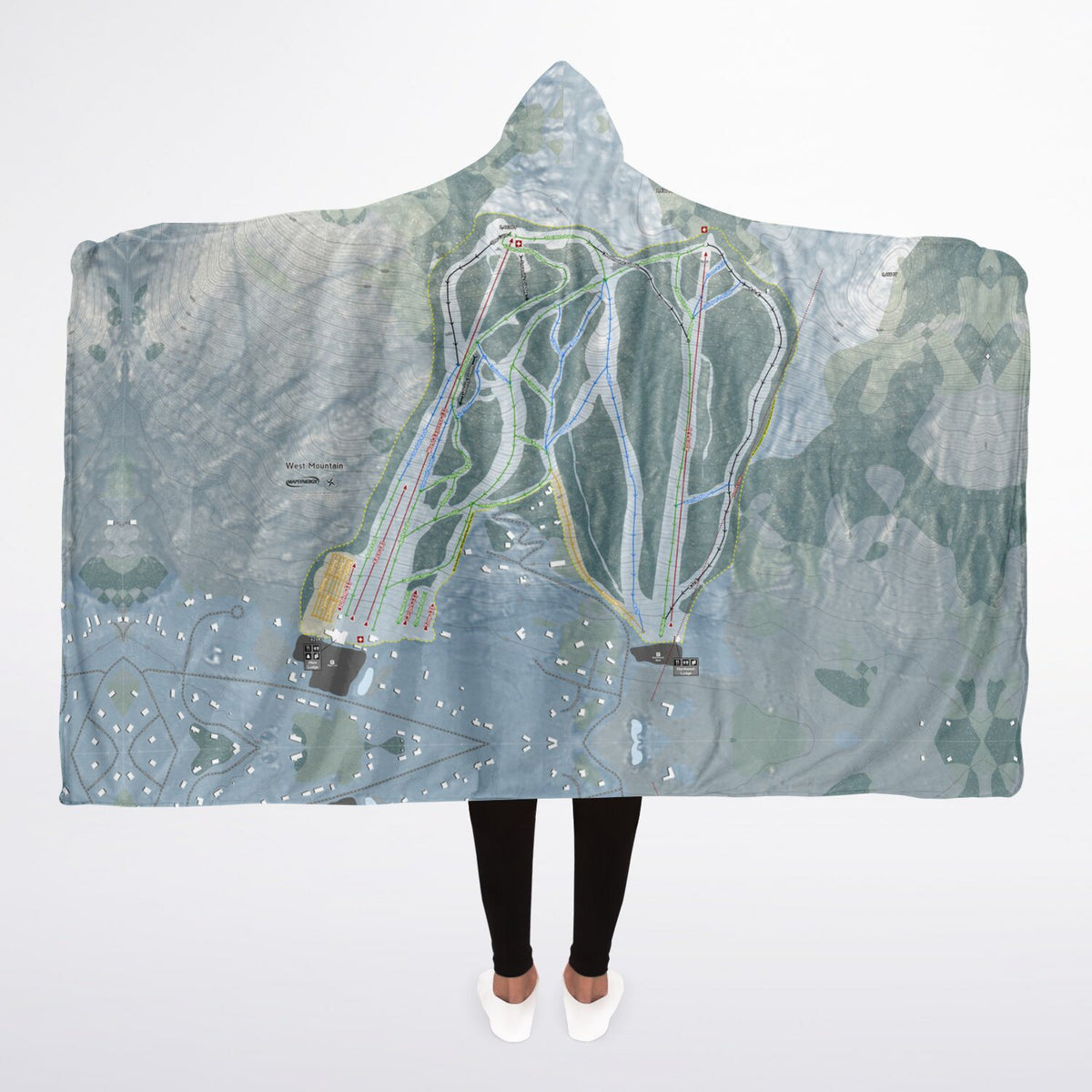 West Mountain, New York Ski Trail Map - Adult Hooded Blanket