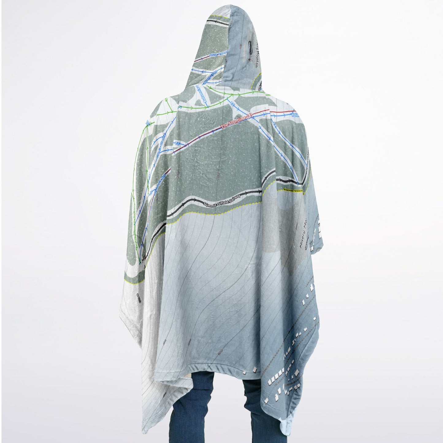 Misery Mountain, Alberta Ski Resort Map Flannel Blanket Poncho