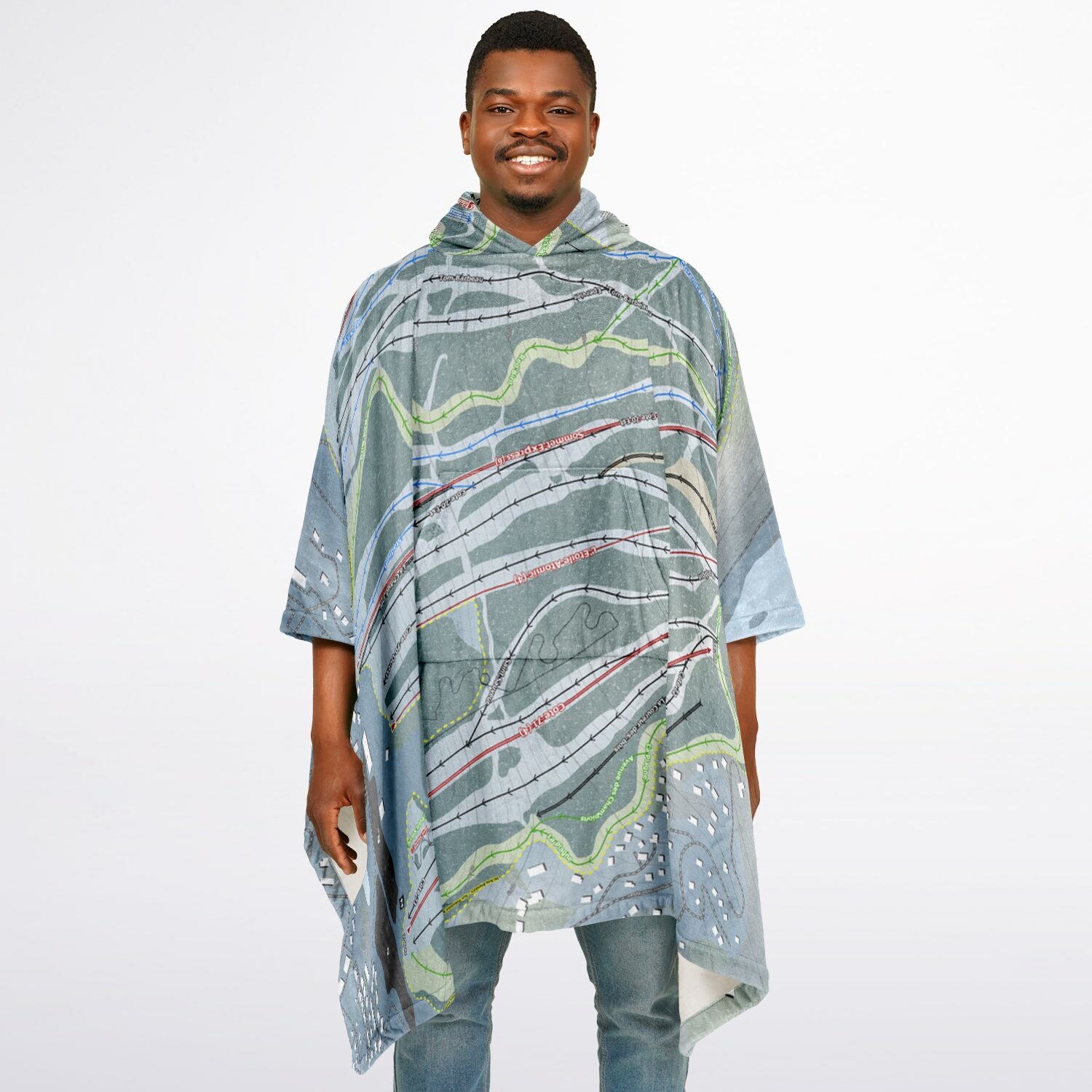 Sommet Saint-Sauveur, Quebec Ski Resort Map Flannel Blanket Poncho
