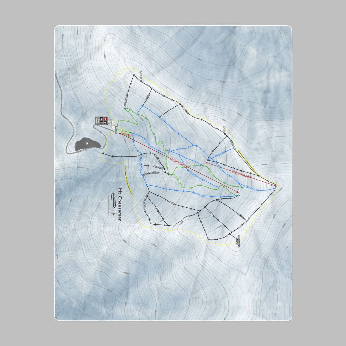 Mt Cheeseman, New Zealand Ski Resort Map Printed Beach Towel