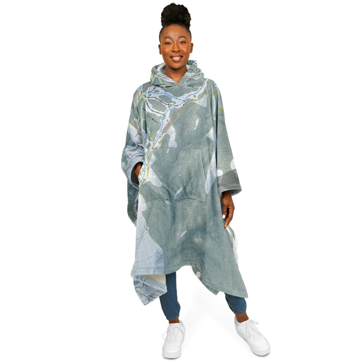 Diamond Peak, Nevada Ski Resort Map Flannel Blanket Poncho