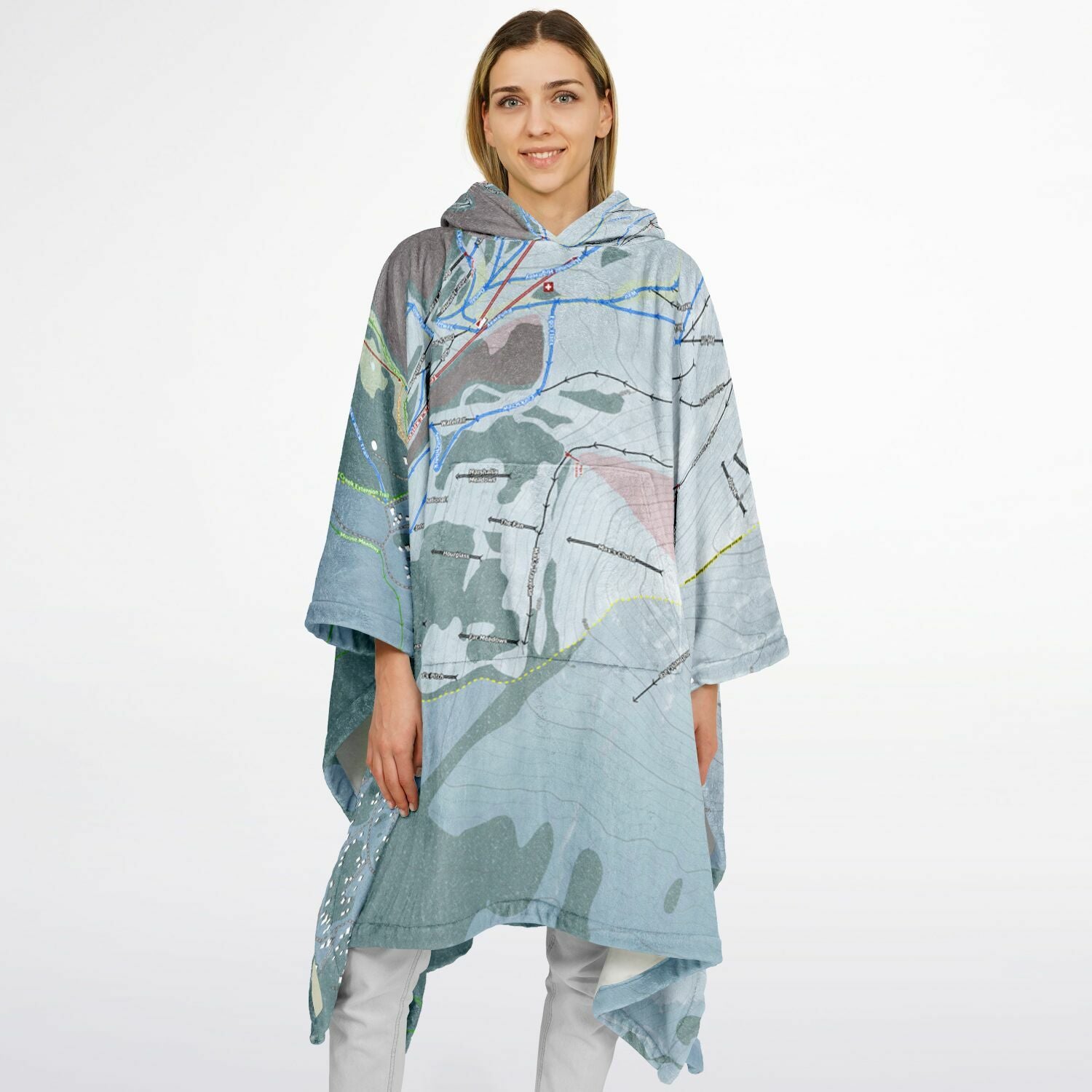 Alyeska, Alaska Ski Resort Map Flannel Blanket Poncho