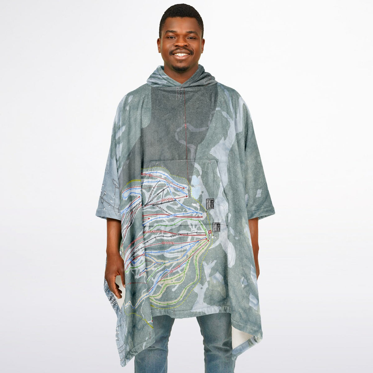 Big Bear Mountain, California Ski Resort Map Flannel Blanket Poncho