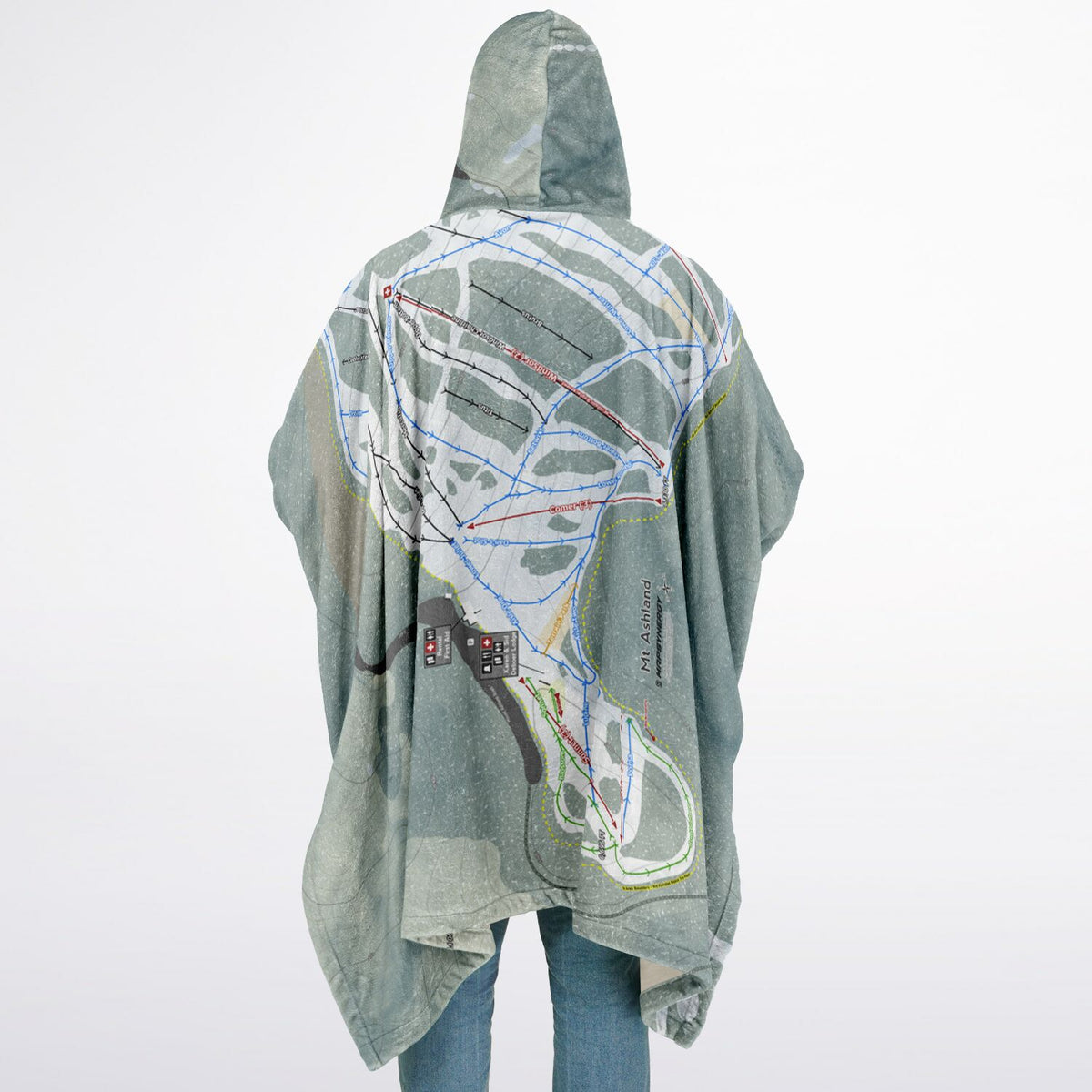 Mt Ashland, Oregon Ski Resort Map Flannel Blanket Poncho