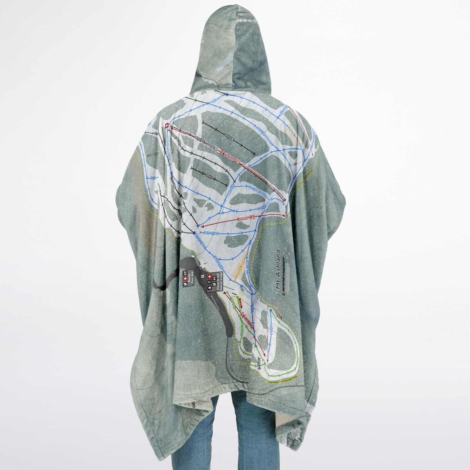 Mt Ashland, Oregon Ski Resort Map Flannel Blanket Poncho