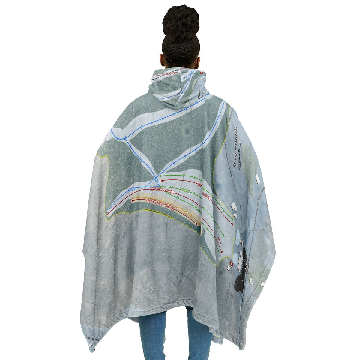 Spring Mountain, Pennsylvania Ski Resort Map Flannel Blanket Poncho